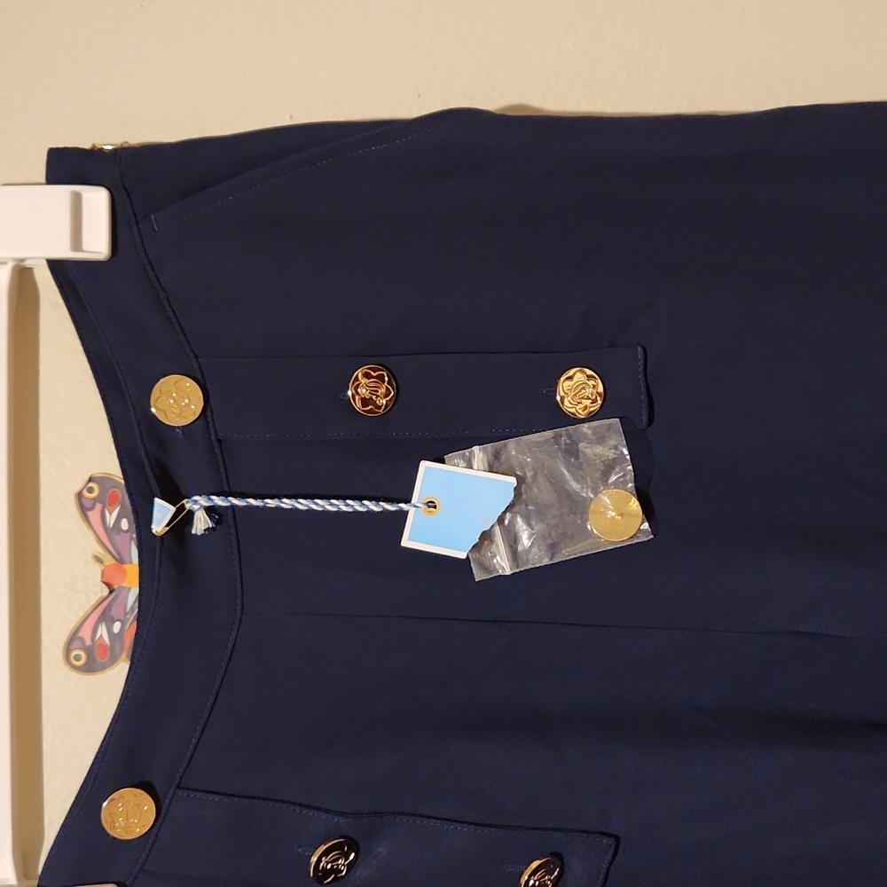 Draper James Navy Wide-Leg Sailor-Style Pants with Gold Buttons - Picture 6 of 14